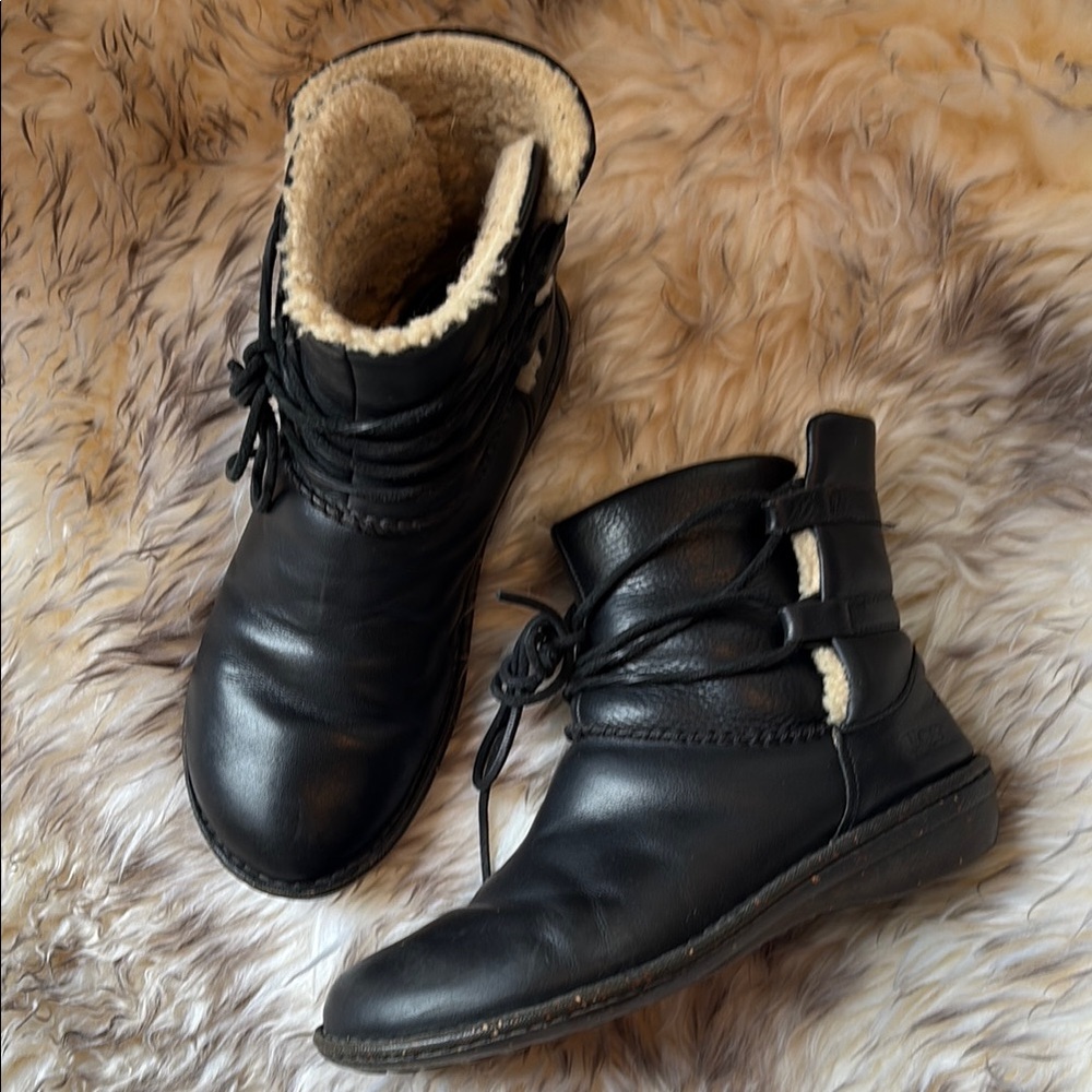 UGG Women's Black Leather Ankle Boots